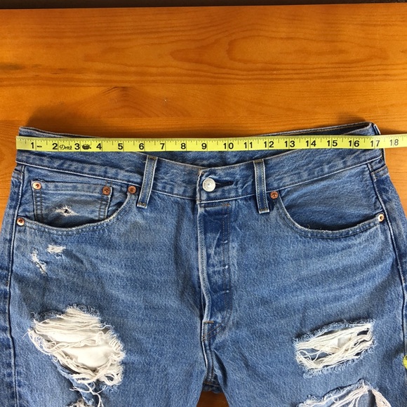 Levi's 501 Button Front Destroyed Straight Leg Denim Jeans - Picture 8 of 16